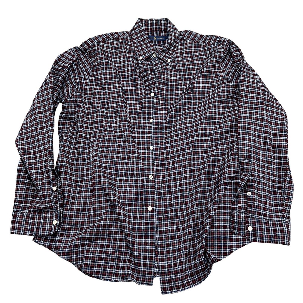 Ralph Lauren Shirt Mens Large Black Pink Blue Plaid Flannel Button Down Preppy